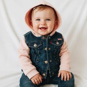 Levi's Denim & Pink Hoodie Ruffle Front Red Tab Jean Jacket  size 12 Months